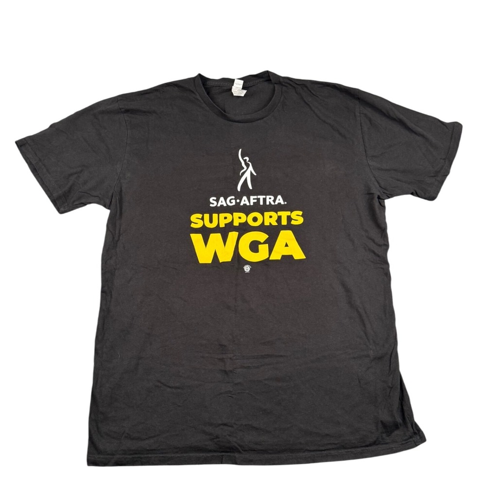 SAG AFTRA Supports WGA Black T-Shirt Mens XL Royal Apparel 235‎